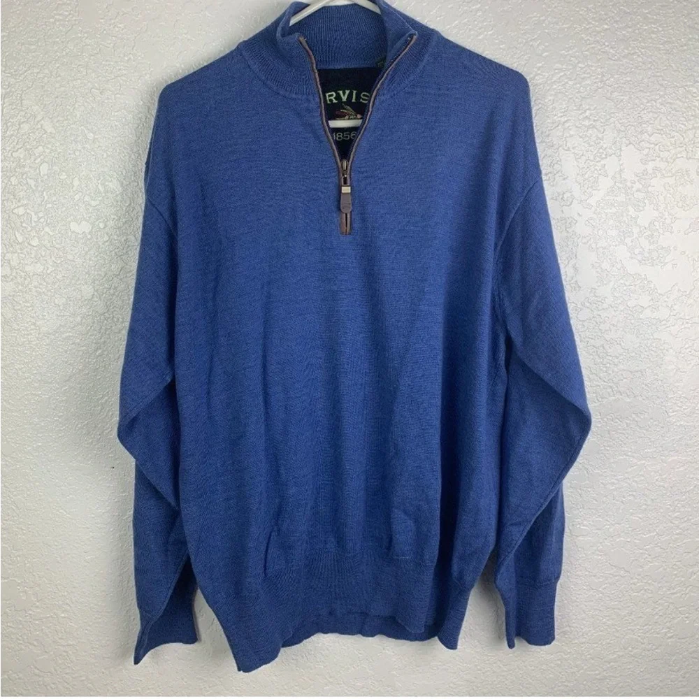 Orvis Men's Large Royal Blue 1/4 Zip Cotton Pullover Sweater